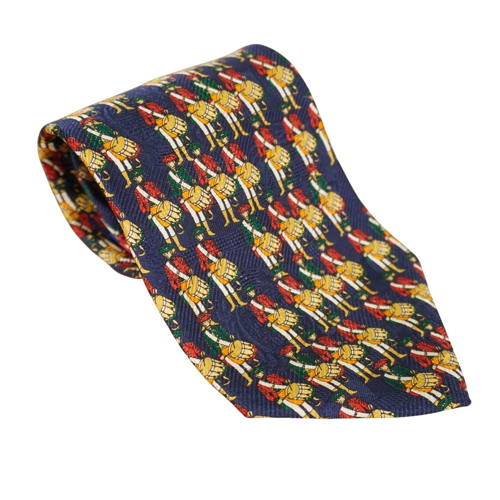 Tommy Hilfiger Tie Navy Blue Silk Colonial Drummer Novelty Print Vintage 90s USA